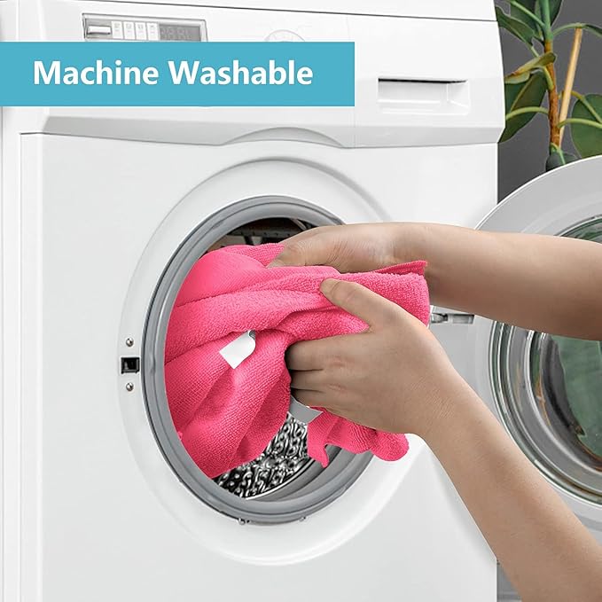 HOMEXCEL Pink Microfiber Cleaning Cloth, 8 Pack Cleaning Towels for Kitchen, Lint Free, Scratch-Free, Highly Absorbent, and Reusable Cleaning Rags for House, Window and Glass, Cars, 11.5 X11.5 inch