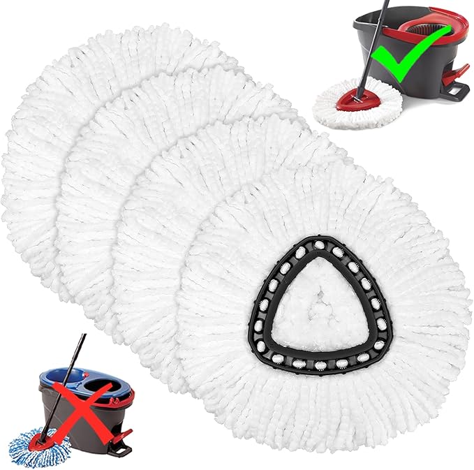 4 Pack Mop Heads Replacements for O-Ceda Easy Wrin Spin System, Microfiber Refills, Easy Cleaning Mop Repalce Head