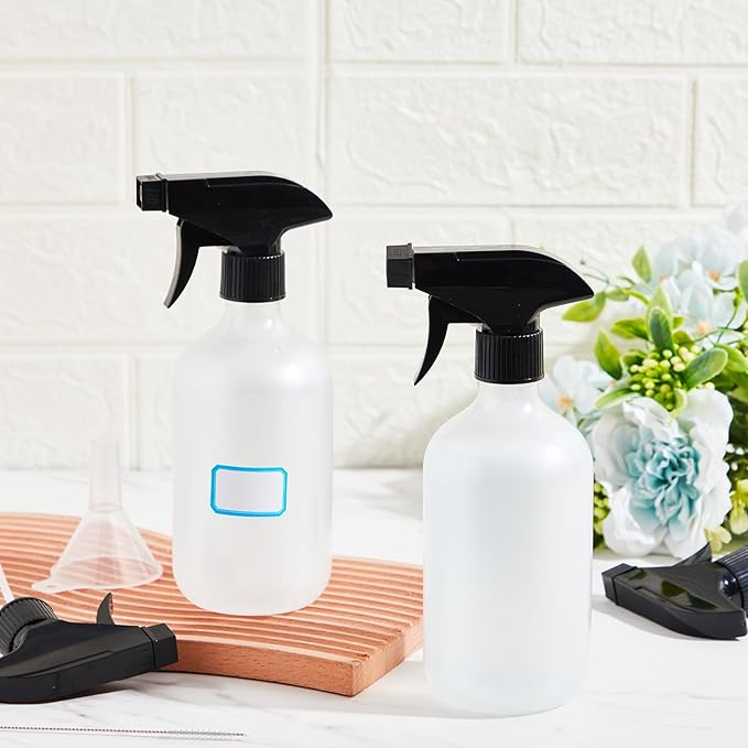9 Pack 16oz/500ml Plastic Spray Bottle Bulk for Plant Small Spray Bottle Fine Mist Water Sprayer Upgraded Adjustable Nozzle Refillable Empty Containers for Cleaning, Hair, Cooking(Frosted)