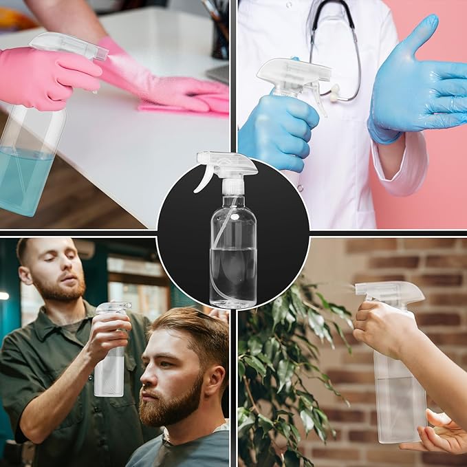 DIYSELF 2 Pack Spray Bottles for Cleaning 16.9 oz/500 ml Water Empty Spray Bottle Heavy Duty Plastic Clear Squirt Mist Spray Bottle for Hair Plants Pets Alcohol Sprayer Lab Reagent Bottles