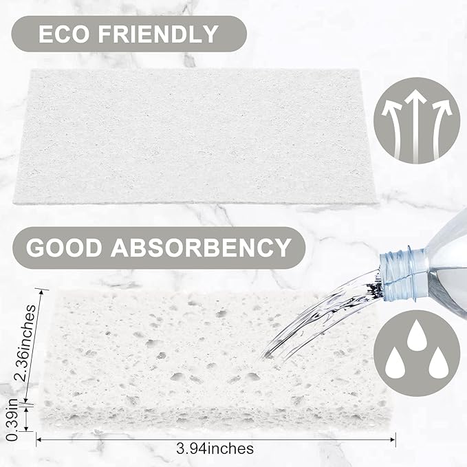 Zhengmy 100 Pieces Kitchen Sponge Bulk Natural Sponges for Dishes Compressed Wood Pulp Sponges Cleaning Sponge Without Scratching for Kitchen Bathroom, 3.9 x 2.4 x 0.12 Inch (White)
