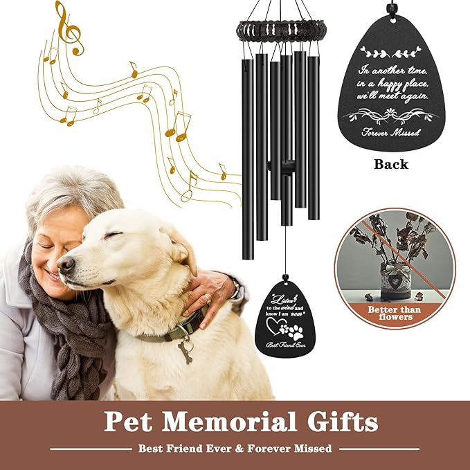 28" Pet Sympathy Wind Chimes, Dog Memorial Gifts for Loss of Dog, Loss of Pet Passing Away Bereavement Remembrance Gift