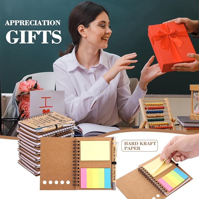 30 Sets Employee Appreciation Gifts Bulk Inspirational Spiral Notebook with Sticky Note and Motivational Bamboo Pens Thank You Gifts for Employees Coworkers,Teachers,Nurse,Office Staff,Team,Volunteer