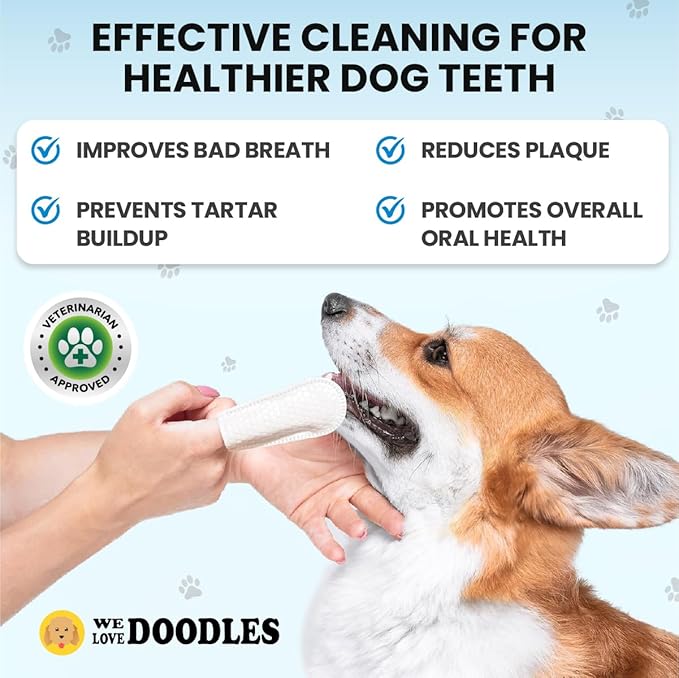We Love Doodles Dog Teeth Cleaning Wipes & Dog Eye Wipes- Pet Dental Finger Wipes for Dogs, Freshens Breath Dog Dental Wipes, Pre-Soaked Pet Eye Wipes Pads, Safe Dog Eye Cleaner