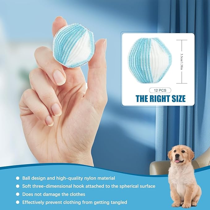12PCS Pet Hair Remover for Laundry – Reusable Dog & Cat Hair Catcher Balls for Washer & Dryer, Lint & Fur Collector, Washing Machine Hair Remover (Red+Blue)