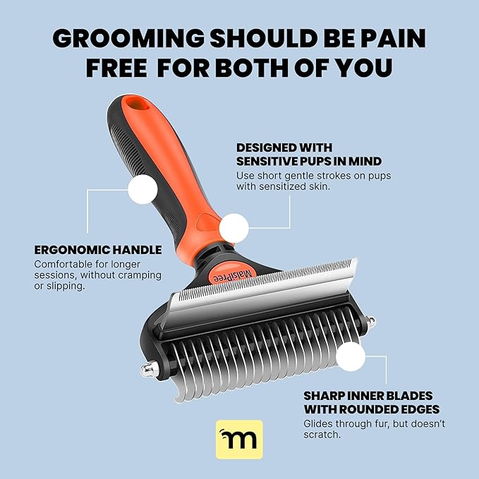 MalsiPree Dog Brush - Large, Orange - 2-in-1 Deshedding Tool & Undercoat Rake, Dog Undercoat Brush - Gentle Dematting Comb & Pet Hair Removal Tool - Smooth-Edge Design & Grooming Comb