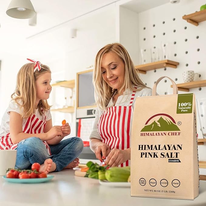 Himalayan Chef Pink Salt Coarse Grain, Salt for Grinder Refill - 5 lbs Bags | 100% Natural Salts, Non-GMO & Gluten Free, Food Grade with Rich of 84 Minerals - Pack of 2