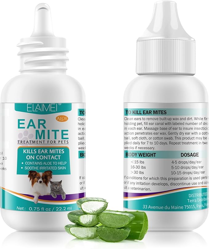 Ear Mite Treatment for Dogs & Cats, Advanced Formula for Pet Ear Cleaner Drops - 0.75 fl oz / 22ml