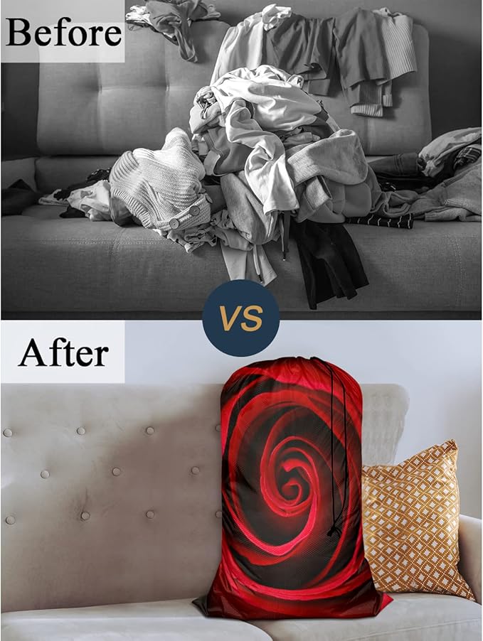 Swono Red Rose Extra Heavy Duty Laundry Bag, Garden Glamour Flower Bud Petal Blossom Valentine X-Large Dirty Clothes Drawstring Bag with Tear Resistant Fabric, Washable Laundry Liner for Hamper