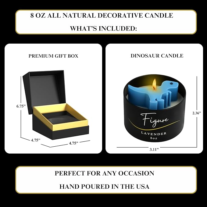 Blue Dinosaur Candle – Handcrafted Soy & Beeswax Blend with Lavender Essential Oil | Calming Candle for Kids & New Moms | Helps Relax & Sleep | Cute Dino Gift, Clean Burn, Made in USA