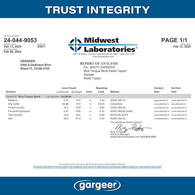 2oz Blue Tongue Skink Salad Topper. Supercharge Juveniles & Adults Appetite, Health & Immune System. Complete Diet Food Supplement, Rich with Vitamins & Minerals, Made in The USA. Enjoy!