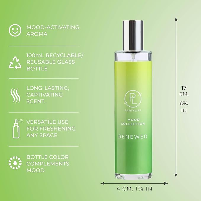 PartyLite Renewed Scented Room Spray, 100mL, with Notes of Orange, Lemon, Nutmeg, Pine & Peppermint, Part of the Mood Collection, Fresh & Clean, Perfect for Gifting