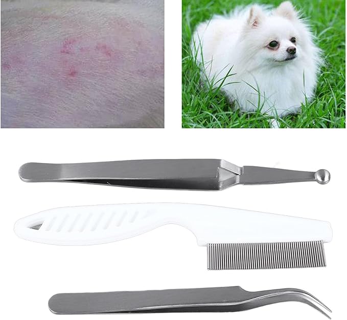 TickRemoval Tool Kit, Plastic TickRemovers, Remover Flea Comb Magnifying Glass for Dogs Cats, Pet Flea Remover Kit, Stainless Steel Flea Tweezers Comb Clips Set