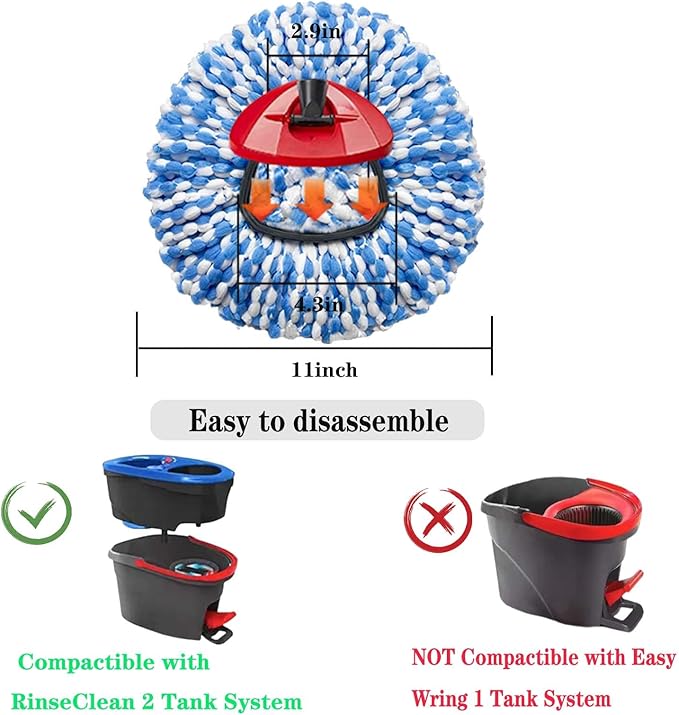 3 Pack Mop Replace Heads Compatible for OCeda, Spin Mop Refill Head Replacement for RinseClean 2-Tank System - Fluffy Microfiber, Machine Washable and Easy to Replace