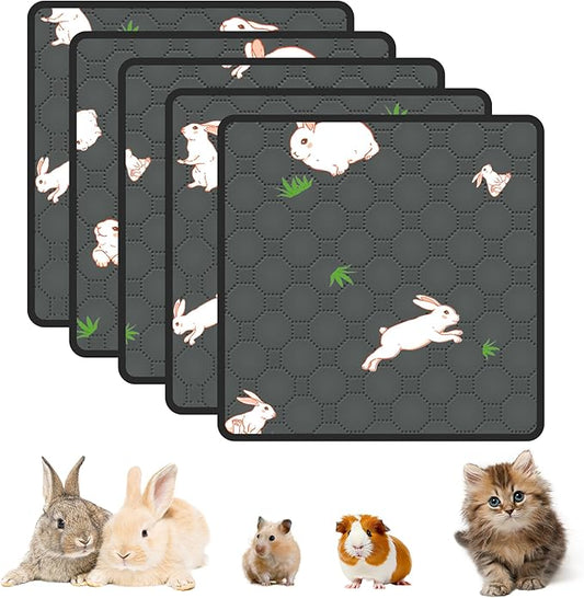 5-Pack Guinea Pig Cage Liner, 12in x 12in Fast Absorption Washable Bedding Pee Pads for Dogs Puppy Rabbit Small Animal Cage Mat, Leakproof & Non-Slip