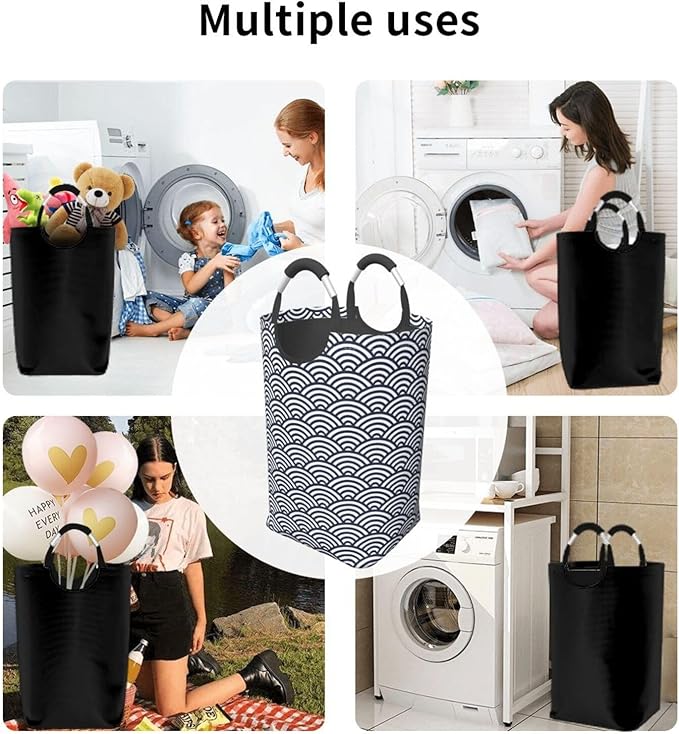 Blue Waves Laundry Basket Navyblue Hamper Collapsible Laundry Baskets with Handle Laundry Bag Dirty Clothes Hamper for Dorm Family Bathroom Decor Storage 50L
