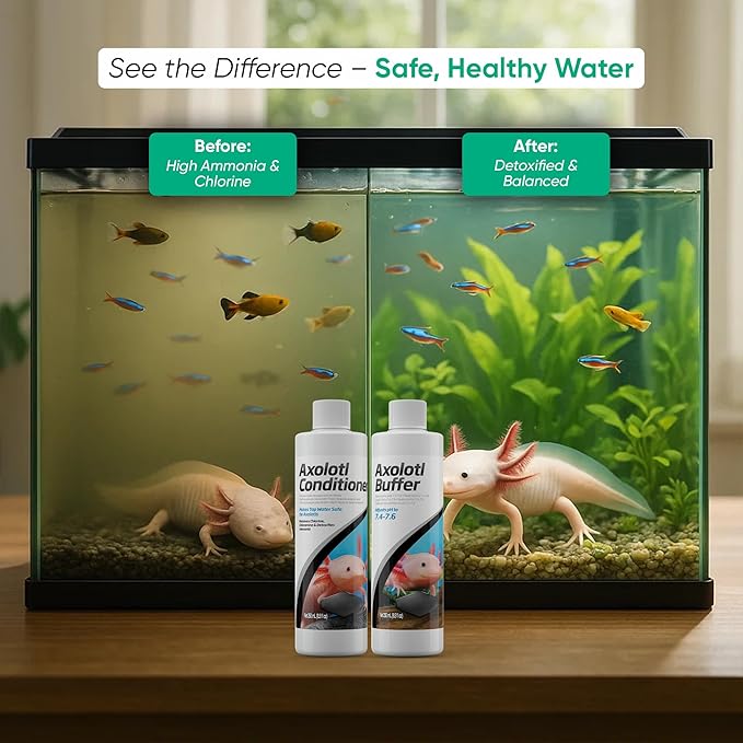 Axolotl Care Kit- Axolotl Conditioner 250ml & Buffer 250ml Including Trinity Treats Microfiber Cleaning Cloth, Axolotl Care Kit for Tank Supplies & Accessories for Healthy Water in Aquarium or Tank