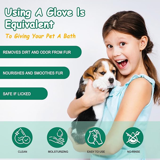 20 PCS Pet Cleaning and Deodorizing Bathing Grooming Glove Wipes for Dogs and Cats, Extra Thick Nourish Fur No-Rinse Grooming Wipes for Daily Care and Travel, Hypoallergenic