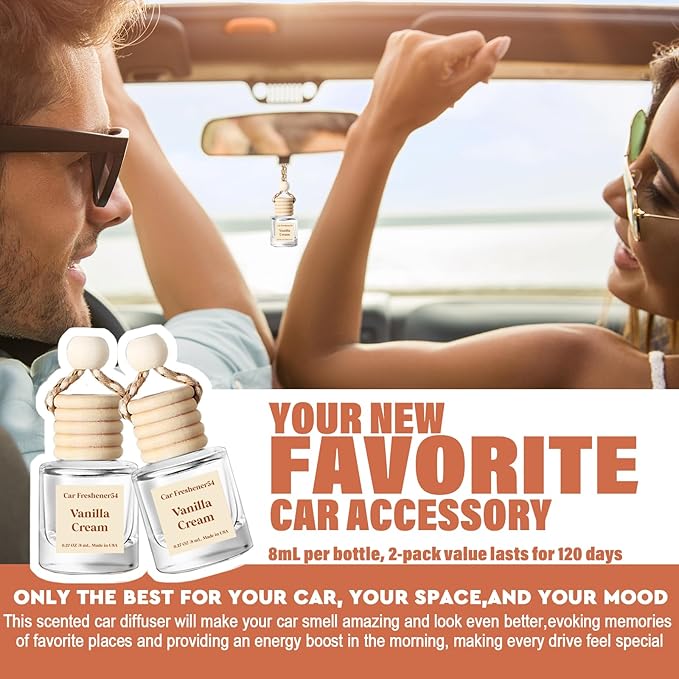C Classy Car Air Freshener Hanging 2 Pack,Vanilla Cream Air Freshener Diffuser for Cars, Long-Lasting Fragrance, C ar Fresheners,Car Air Fresheners for Women & Men Gift, Made in USA