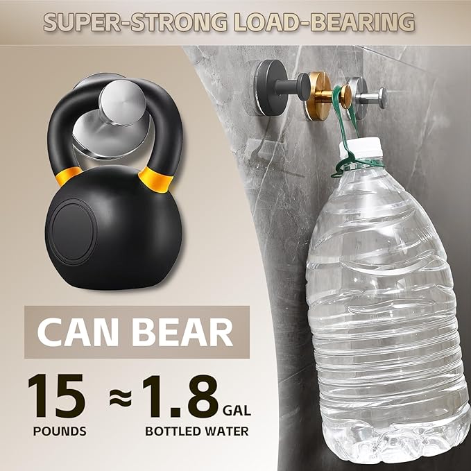 2025 Upgraded Drill-Free Suction Cup Hooks, Stainless Steel Suction Cup Hooks for Shower, Mirror, Wall, Bathroom, Glass, Hanging Towels - 4 Pack, Gold