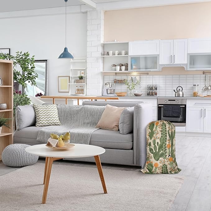 Swono Succulent Cactus Extra Large Laundry Bag with Drawstring Closure 28"x40", Retro Mexican Orange Flowers Exotic Tropical Plants for College, Dorm and Apartment Dwellers