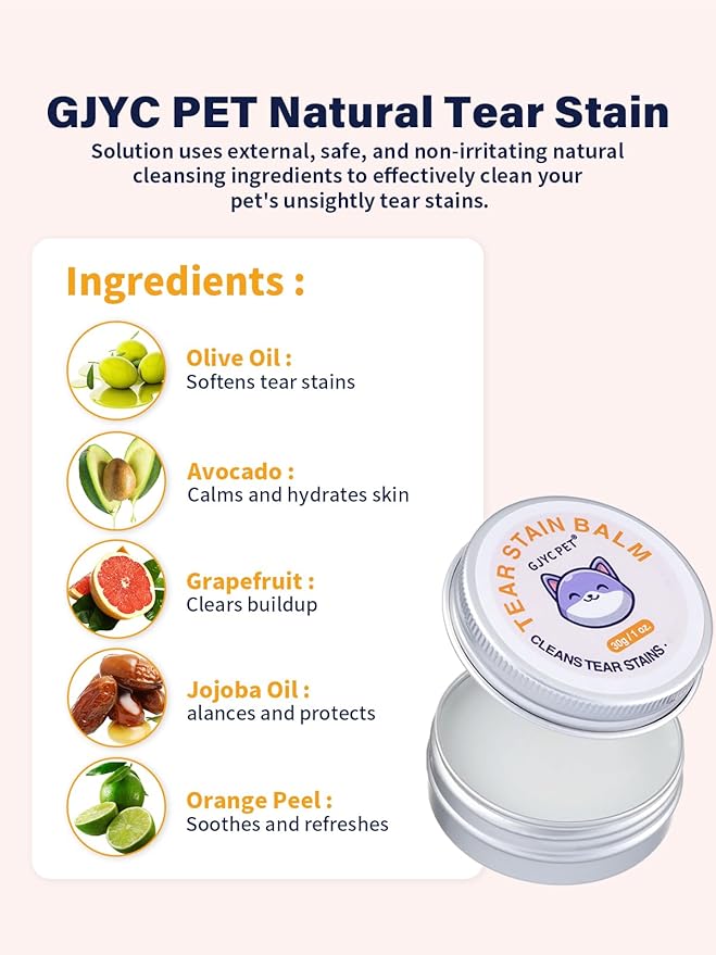 Eye Lube Plus Tear Stain Remover for Dogs and Cats – Upgraded 4 in 1 Eye Cleaning Care Set [New & Improved] with Balm, Comb, Brush & Cotton Pads – Gently Helps Clean & Reduce Stains