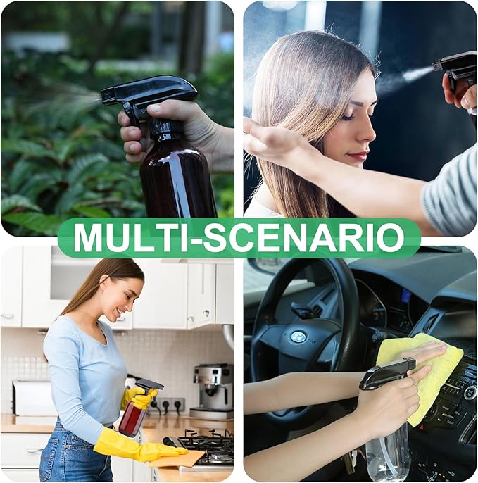 Plastic Spray Bottles Clear and Brown Refillable Container Empty Spray Bottle 10oz/300ml Adjustable Head Sprayer and Stream for Cleaning Products, Plants, Pet, Hair