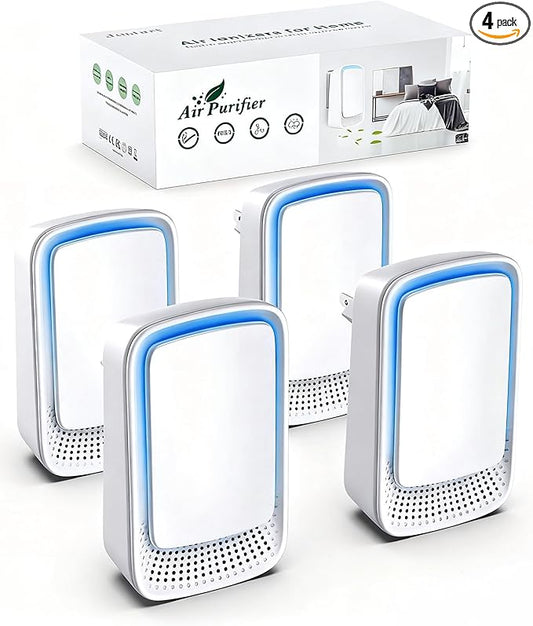 Plug In Air Ionizer Purifier for Home (4 Pack), Negative Ion Generator, Quiet Air Freshener for Bedroom, Office, Kitchen, Portable Air Filter, Mini Air Cleaner