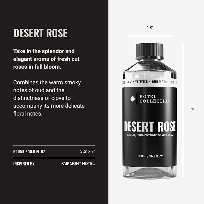 Hotel Collection Diffuser Oil - Desert Rose - Aromatherapy Essential Fragrance Oil - Floral Rose, Sweet Praline, Wood & Vetiver - 500mL 16.9 Fl oz