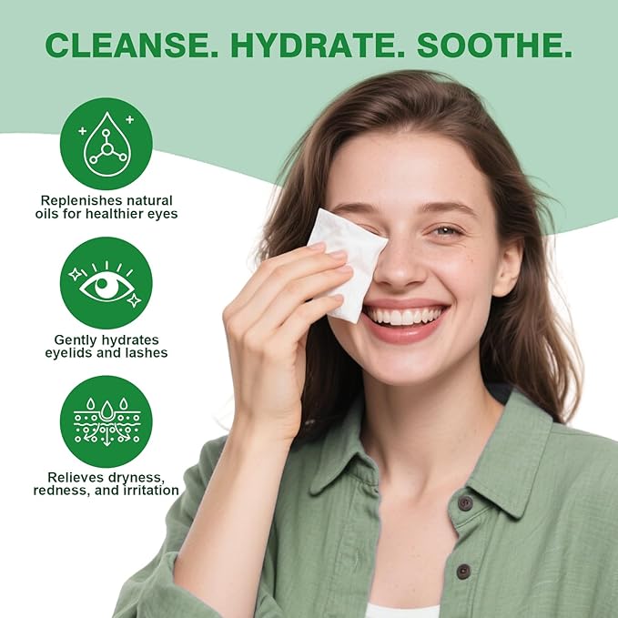 120PCS Tea Tree Oil Eyelid Wipes – Individually Wrapped Eye Lid Cleaning Wipes，Soothing For Sensitive Eyes, Stay Hydrated Lid Wipe