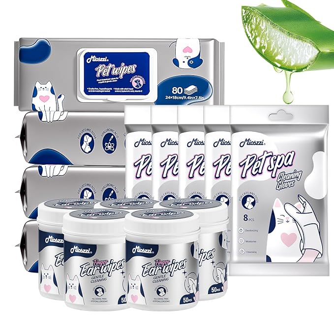 MIOSSZI 610 Pcs Pet Cleaning Deodorizing Wipes Kit for Dogs & Cats Daily Cleaning Paws, Face Tear Stain & Full Body & Sensitive Skin, Gentle & Unscented, Hypoallergenic Ingredients Pet Grooming Wipes