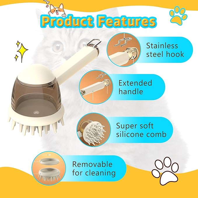 Pet Bath Brush, Dog Bathing Brush,Dog Grooming with Built-in Shampoo Dispenser, Pet Wash Brush for Bathing Dog Grooming Massage Brush for Long Short Haired Dogs Cats Shower Massage Brush(White)