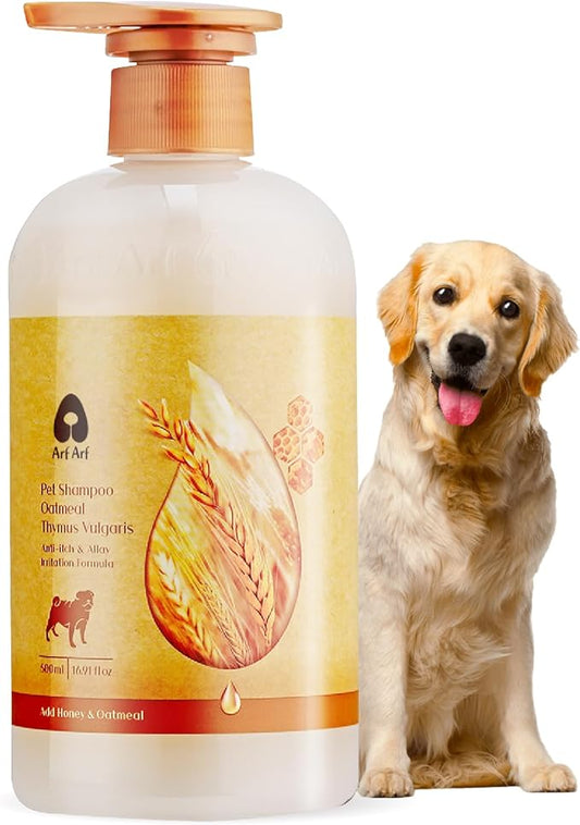 Arf Arf Oatmeal Dog Shampoo for Itchy Skin and Allergies - Soothing Oatmeal Formula Provides Anti Itch Relief for Dry, Sensitive Skin - Hypoallergenic Calming Wash for All Breeds - 16oz