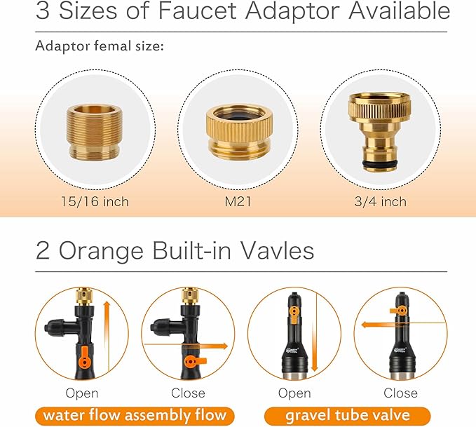 hygger Upgrade Aquarium Water Changer Kit, Semi-Automatic Fish Tank Gravel Cleaner, with 49 FT Water Hose, Flow Control Valve