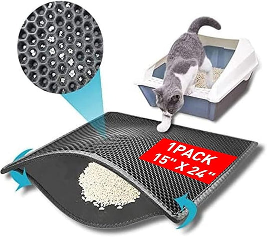 Small Cat Litter Box Mat: Easy Clean Kitty Litter Trapping Mat for Floor, Plastic Cat Box Pad (15 * 24in, grey, 1p)