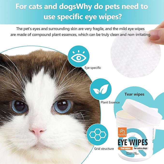 Pet Wipes for Cats & Dogs, Grooming Wipes for Eyes, Paws, Ears, Nose, Unscented Soft Pet Tear Stain Remover Wipes 300 Pcs