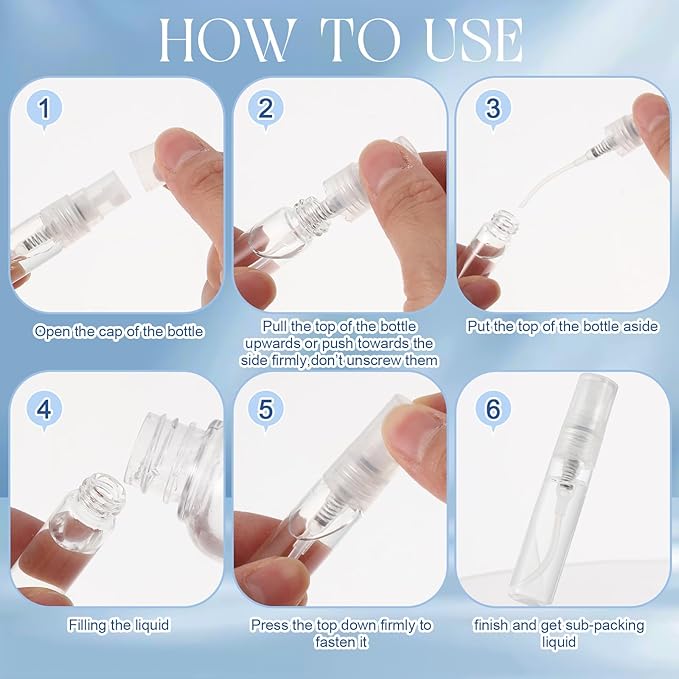 Zhehao 200 Pcs Mini Spray Bottles 5 ml, 10 ml Clear Glass Perfume Bottles Refillable Fine Mist Perfume Atomizer Portable Empty Sample Containers for Cleaning, Essential Oils, Travel (Clear Cap)