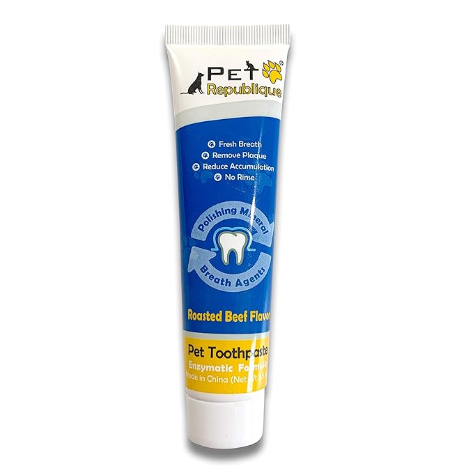 Pet Republique Enzymatic Dog Toothpaste Kit with Finger Toothbrushes Cats and Dogs Dental Cleaning Kit - 3.5 oz Beef Flavor Toothpaste, 3 Silicon Finger Toothbrushes, 1 Mini Handle Toothbrush