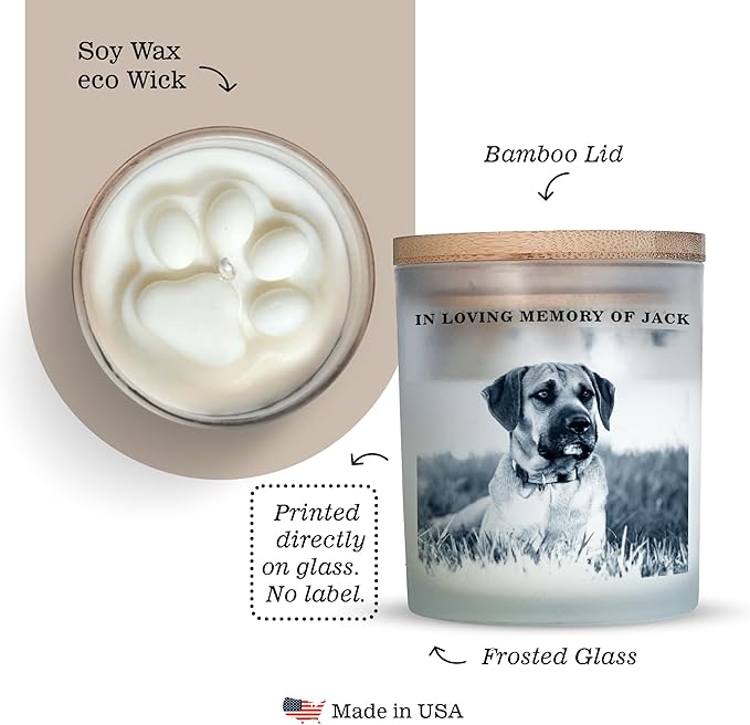 Custom Photo Candle | Printed on Glass | Memorial for Parent, Mother, Dad, Dog, Cat, Pet Memorial | Condolence Remembrance, Light Remains | Engraved Lid | Scented, Soy Wax, USA Made | Keep&Present