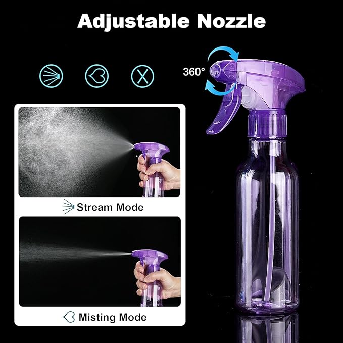 Cosywell Empty Spray Bottles 8.8oz/260ml 2 Pack Plastic Spray Bottle for Cleaning Mist/Stream Refillable Container Water Spraying Bottle for Cooking Hair Care Essential Oils(Purple)