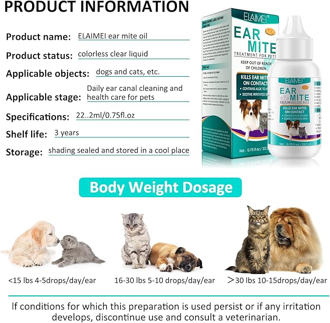 Ear Mite Treatment for Dogs & Cats, Advanced Formula for Pet Ear Cleaner Drops - 0.75 fl oz / 22ml