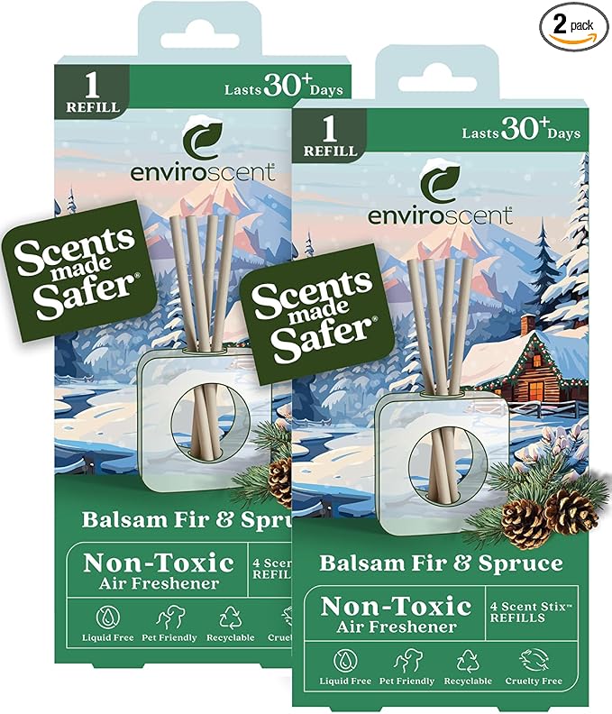 Enviroscent Air Freshener for Home (Balsam Fir & Spruce) Essential Oil Diffuser | Air Freshener & Room Freshener | Home Fragrance Last Over 30 Days | 8 Scent Stix Refills