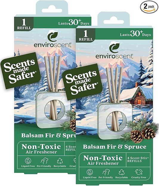 Enviroscent Air Freshener for Home (Balsam Fir & Spruce) Essential Oil Diffuser | Air Freshener & Room Freshener | Home Fragrance Last Over 30 Days | 8 Scent Stix Refills