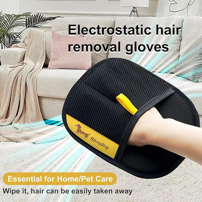 3-Pack Pet Hair Removal Gloves with A Hair/Lint Removal Tool – Remove Cat/Dog Fur from Clothing, Furniture, Car Seats, Bedding & Carpet