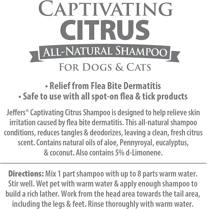 Jeffers Captivating Citrus Pet Shampoo, 1 Gallon – Soap Free Grooming for Dogs, Cats & Puppies – Orange & Lime Scent, Aloe & Coconut Oil – Safe for All Coat Types – Easy Rinse Formula for Home