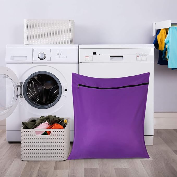 AUXSOUL 1 Pack Pet Laundry Bag,Stops Pet Hair Blocking The Washing Machine,Big Size Wash Bag Ideal for Dog Cat Horse,Hair Remover Safely,25.8’’ 27.8’’(65 X 70cm)(Purple)