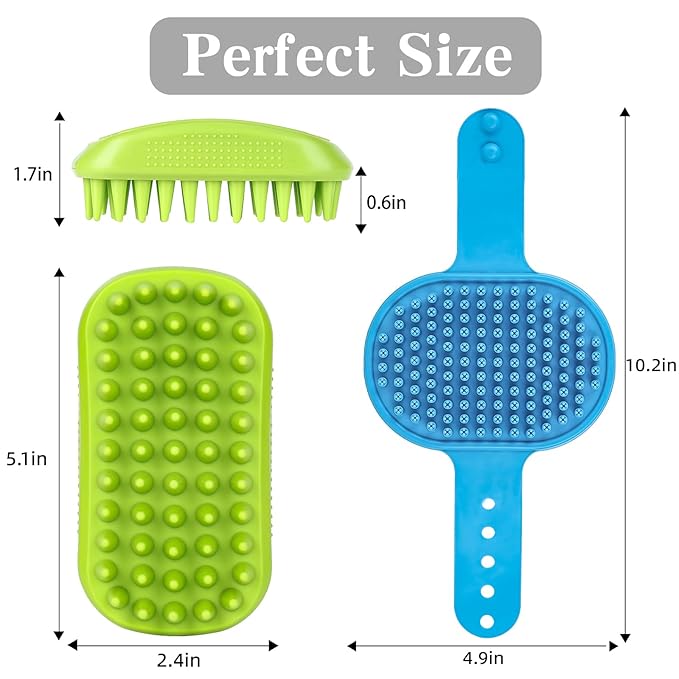 2PCS Dog Bath Brush with Adjustable Handle, Suitable for Pets Deshedding, Washing, Massaging & Grooming (Blue Green)
