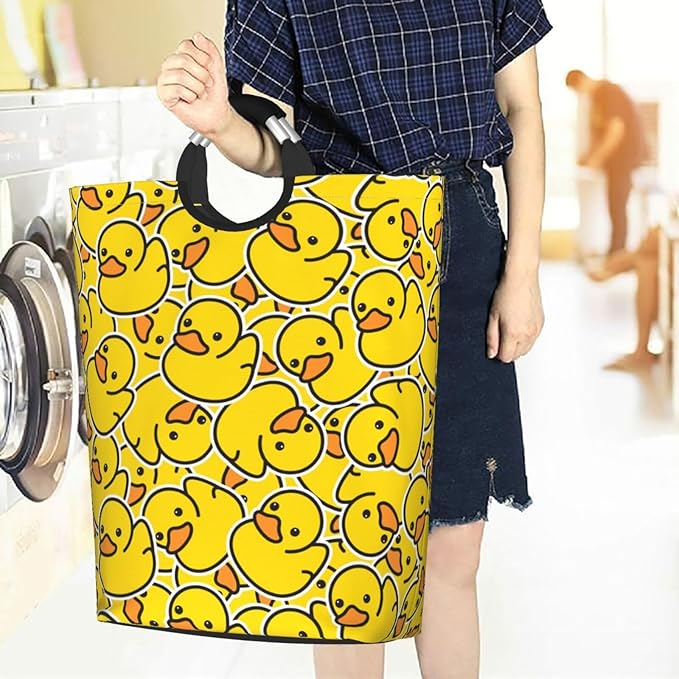 Cute Rubber Ducks Large Laundry Hamper Bag With Waterproof Liner - Cartoon Ducky Laundry Basket Foldable Clothes Storage Organizer For Bathroom Bedroom Nursery Dorm