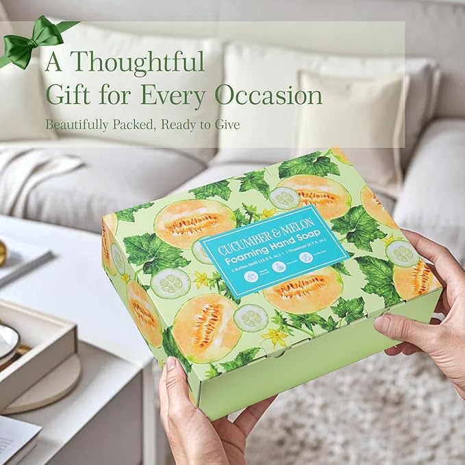 ROMIIE ZOI Natural Cucumber&Melon Foaming Hand Soap Refills 3-Pack (33.8 Fl Oz Each) with Dispenser - Plant-Based, Non-Toxic, Large Volume for Kitchen, Bathroom - Great Value Gift Set for Housewarming