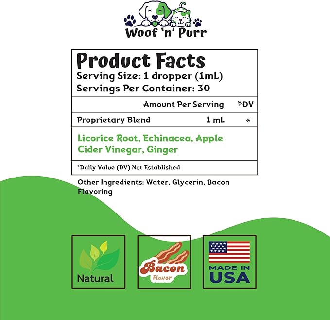 Woof 'n' Purr Natural Dog Ear Cleaner and Infection Treatment for Dogs - Dog Drops for Itching, Irritation, & Redness - Ear Infection Treatment for Dogs - 1 fl oz - Bacon Flavor